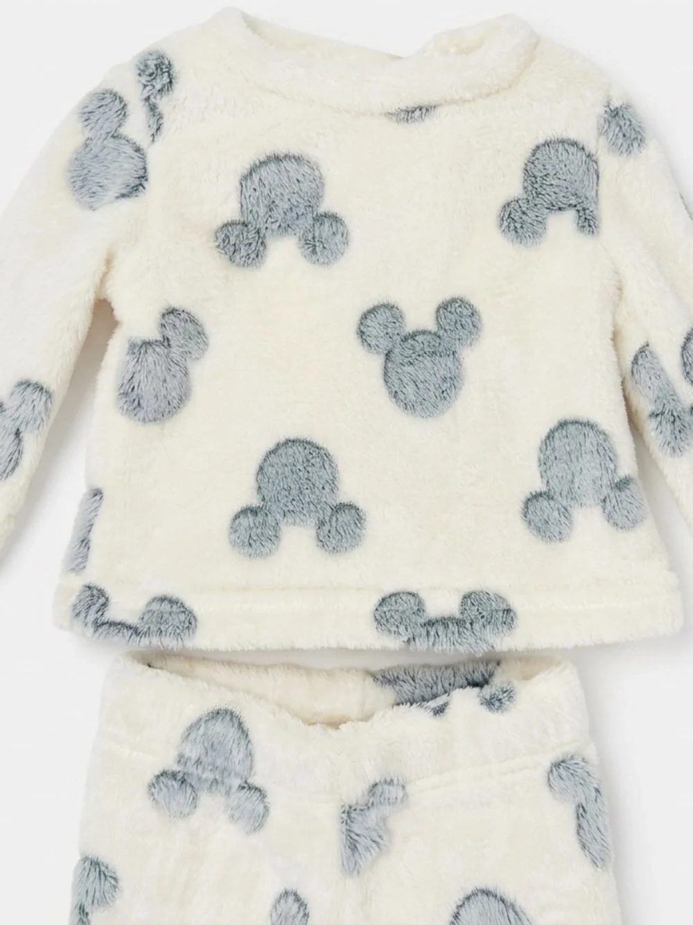 Disney Ivory and Gray Plush Mickey Pajama Set